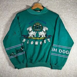 Vintage 80s Scottish dogs blowout brand retro teal crewneck sweatshirt